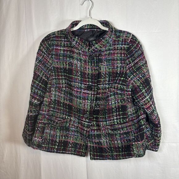 Petite Jackets & Blazers - Women’s Multicolored Wool Blend Blazer Size 14 Petite Preowned